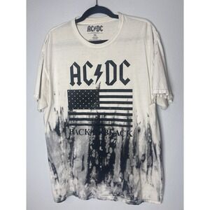 ACDC T Shirt Adult XL Back In Black 1980 US Tour‎ Distressed Band Tee Flag Rock